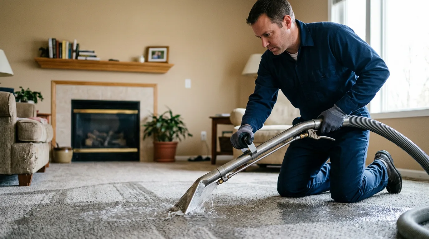 Water damage restoration technician working near Plymouth, CT